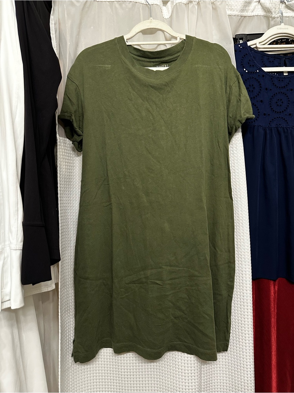Time and Tru Olive Green Crewneck Tee Dress